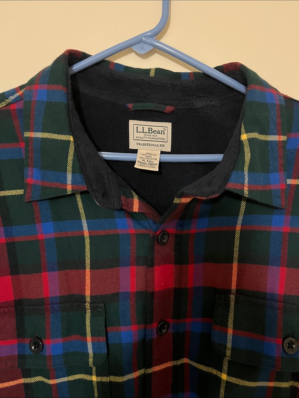 L.L. Bean Red, Green & Blue Plaid Casual Button-Down Shirt